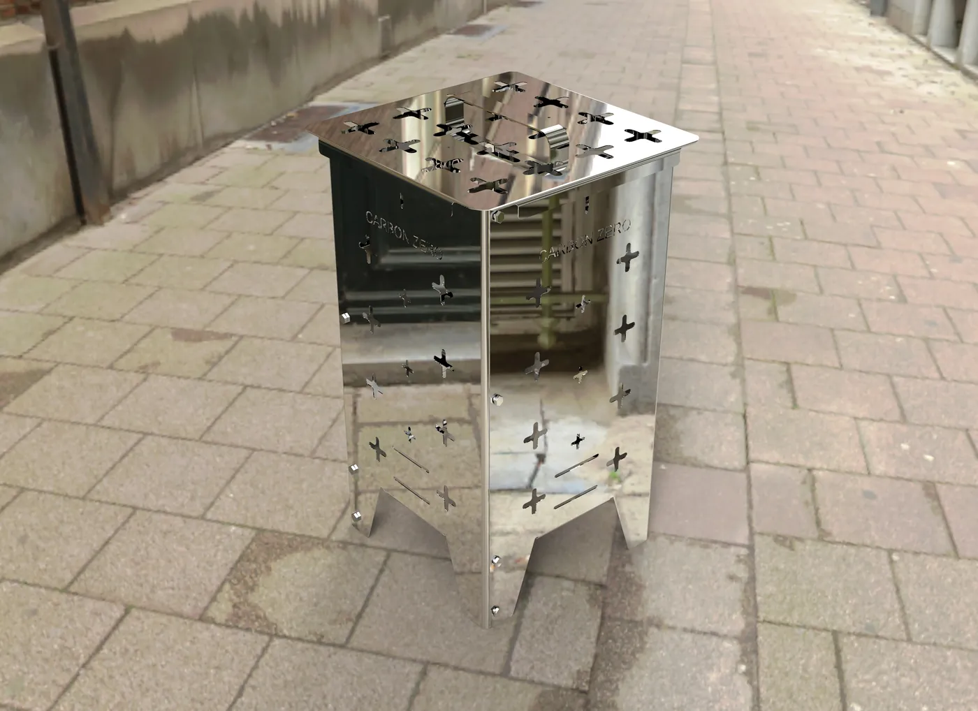 Carbon Zero Home flat-pack incinerator, assembled outdoors