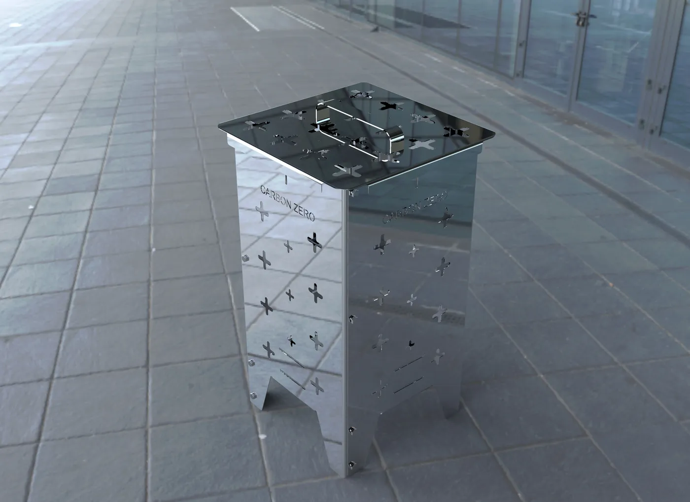 Carbon Zero Home incinerator - angled view showing laser-cut panels
