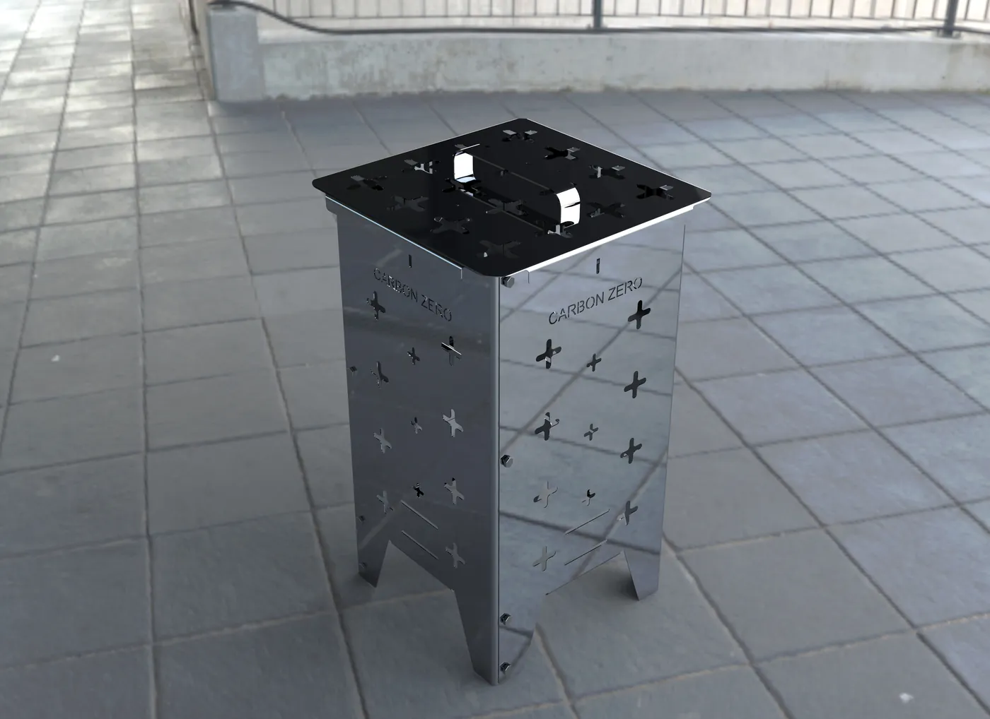 Carbon Zero Home incinerator - top plate and carry handle detail