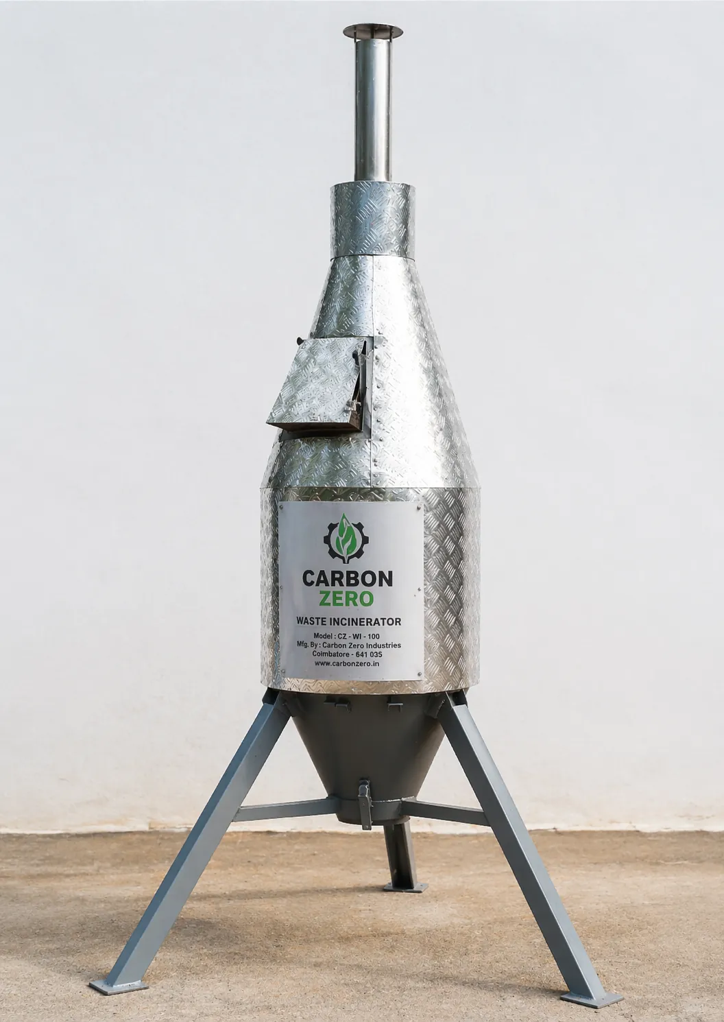 Solid waste incinerator - full side view