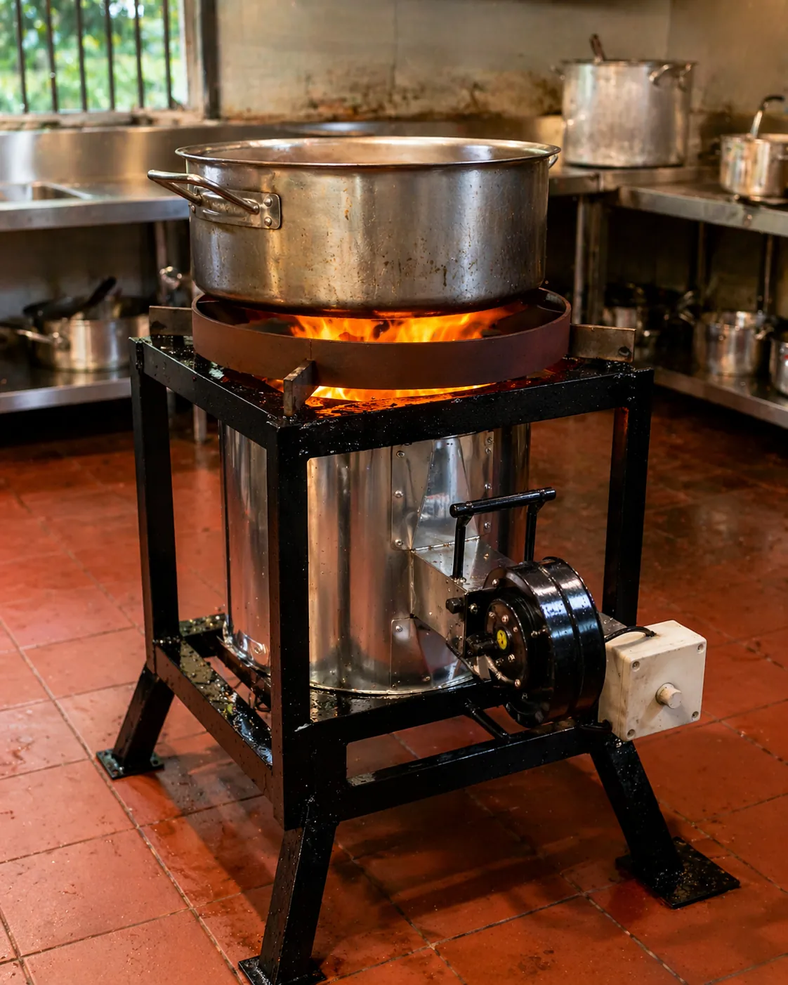 Wood Pecker firewood stove in use in a hotel kitchen